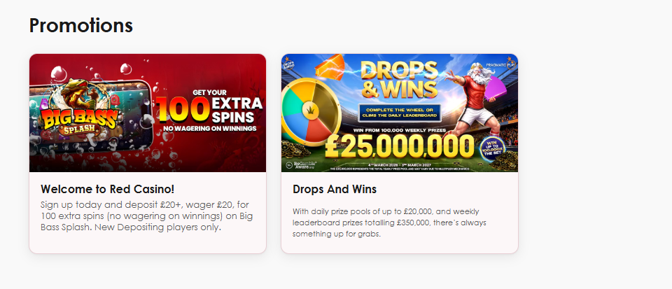 Red Casino Drops and Wins — weekly leaderboard £350,000 prizes