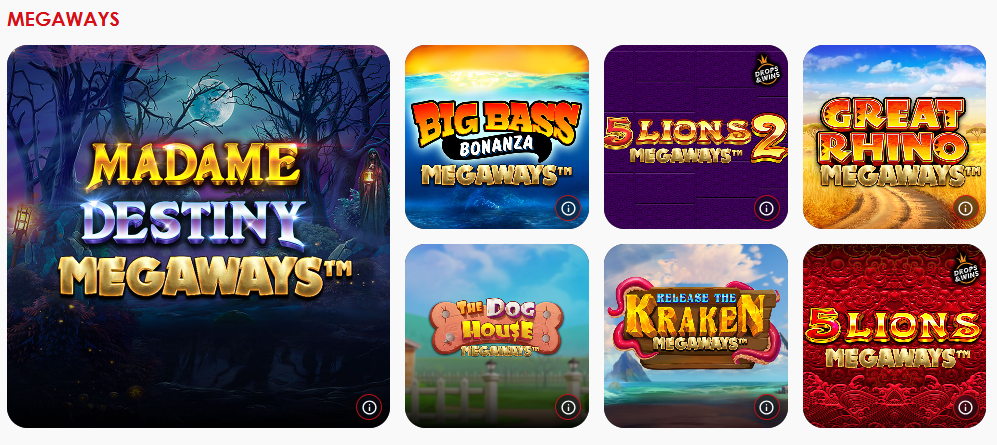 Red Casino Megaways — Madame Destiny, Big Bass Bonanza Megaways, 5 Lions Megaways 2, Great Rhino