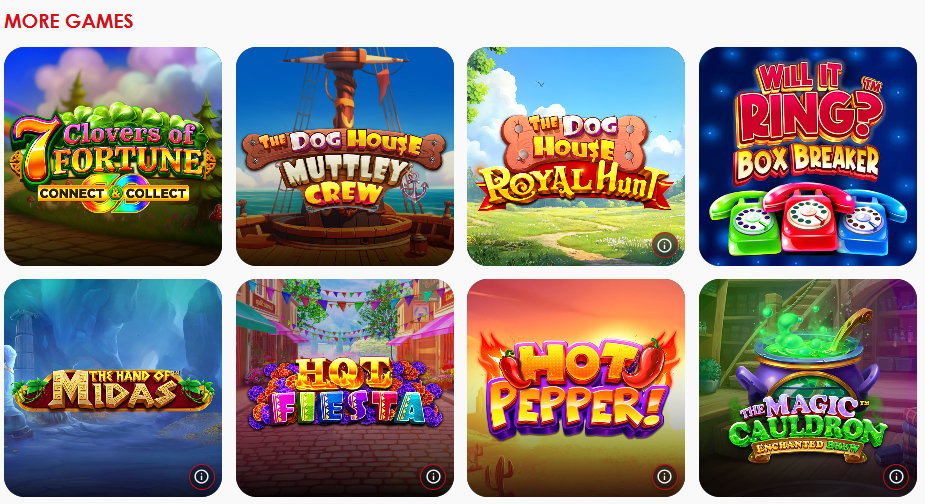 Red Casino More Games — 7 Clovers of Fortune, Dog House Muttley Crew, Hot Fiesta, Hot Pepper, Magic Cauldron
