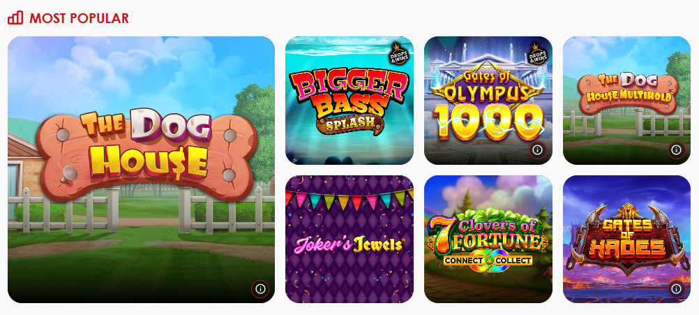 Red Casino Most Popular — Dog House, Bigger Bass Splash, Gates Olympus 1000, Joker's Jewels