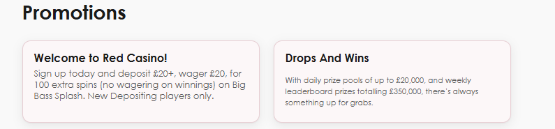Red Casino promotions — Welcome 100 Spins and Drops and Wins