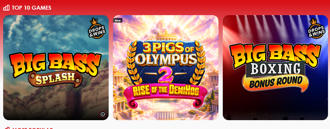 Red Casino Top 10 Games — Big Bass Splash, 3 Pigs of Olympus 2, Big Bass Boxing Bonus Round